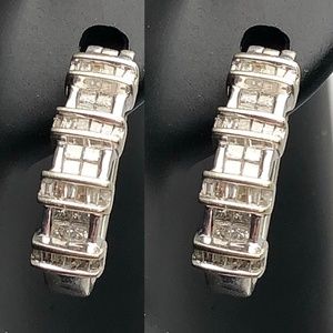 10k Diamond Hoop Huggie Earrings SOLID White Gold - 1 Carat